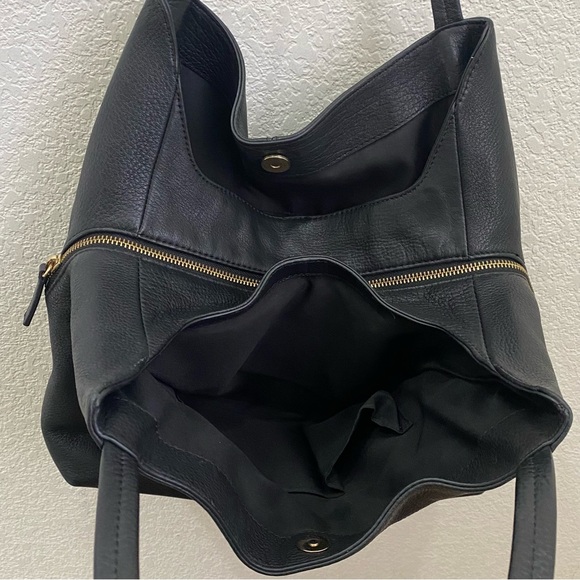 VINCE CAMUTO “IKE” Black Soft Pebbled Leather Tote Double Handle Shoulder Bag - Picture 4 of 15